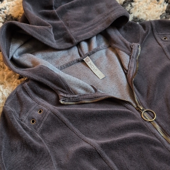 XCVI Charcoal Gray Zip-Up Hooded Sweatshirt - Picture 4 of 10